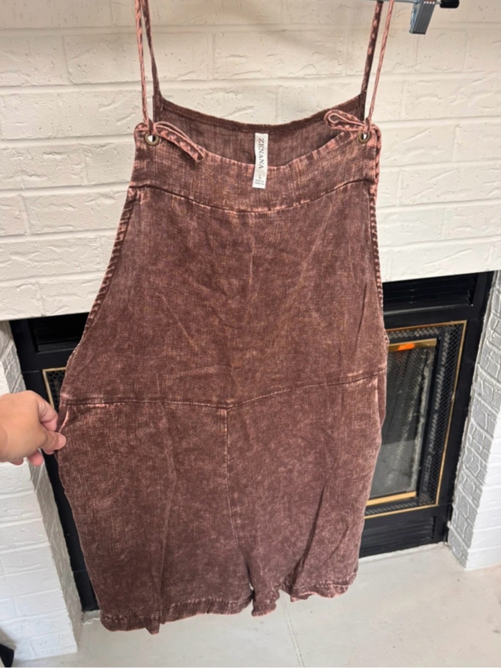 Zenana Outfitters Brown Corduroy Tie-Strap Mini Pinafore Romper
